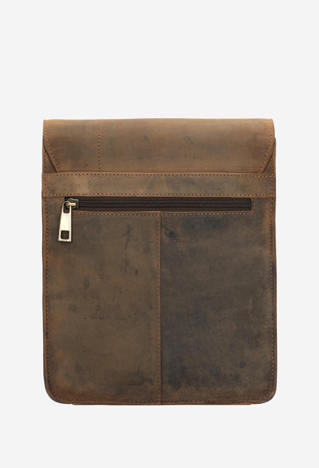 Elegancka mała brązowa torba męska Wojas 80043-92 ze skóry crazy horse z widocznym zamkiem błyskawicznym z przodu, prezentowana w widoku frontalnym.