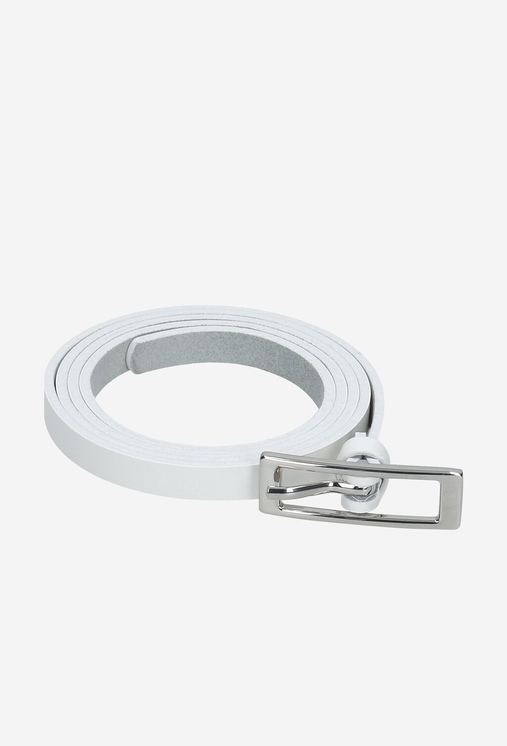 Biały wąski skórzany pasek damski ze srebrną klamrą 9962-59 Widok 5