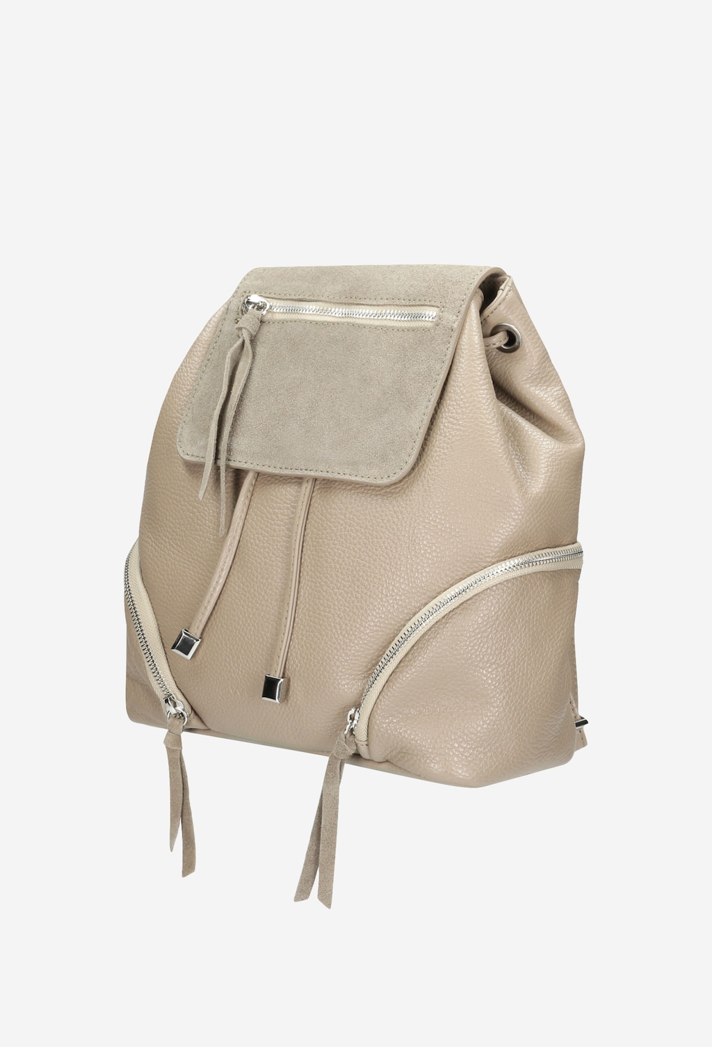 Duża beżowa torebka damska ze skóry licowej i welurowej 80033-74 Widok 3