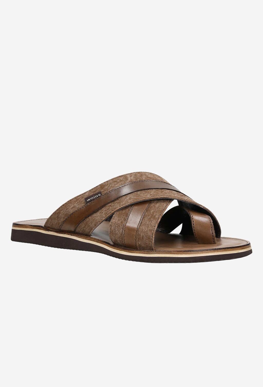 Jasnobrązowe klapki męskie z paskami materiałowymi i skórzanymi 32001-83 Widok 2