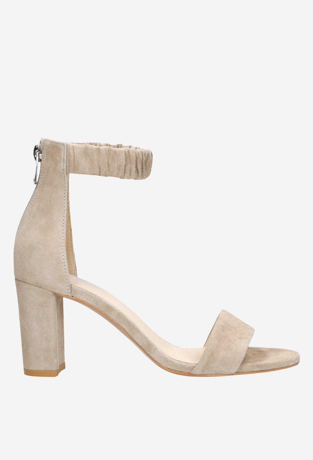 Delikatne beżowe sandały damskie na słupku z paskiem wokół kostki 76026-64 Widok 2