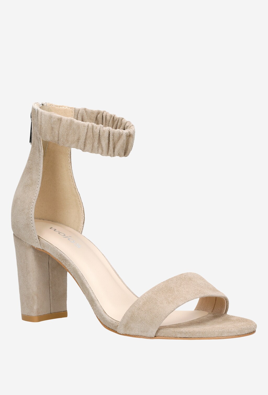 Delikatne beżowe sandały damskie na słupku z paskiem wokół kostki 76026-64 Widok 3