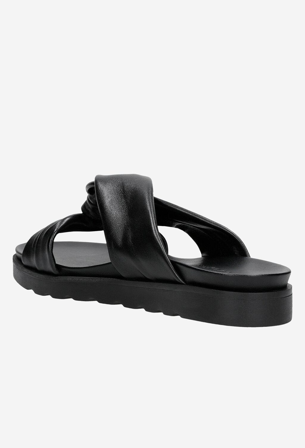 Czarne klapki damskie z szerokimi przeplatanymi paskami ze skóry licowej 74014-51 Widok 4