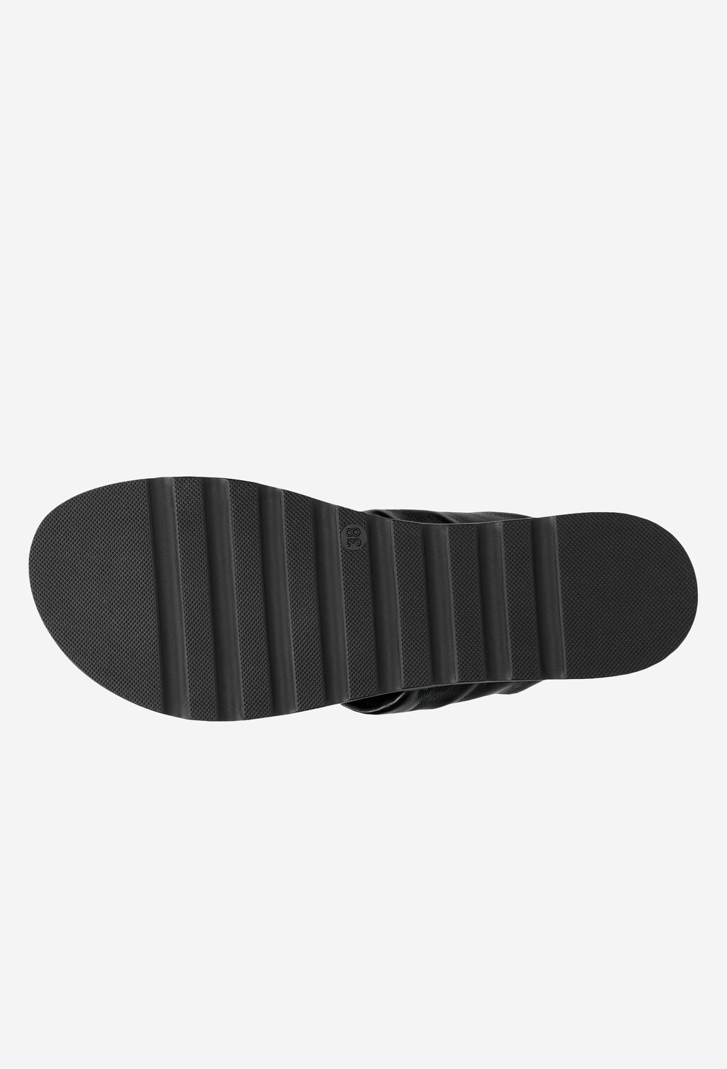 Czarne klapki damskie z szerokimi przeplatanymi paskami ze skóry licowej 74014-51 Widok 6