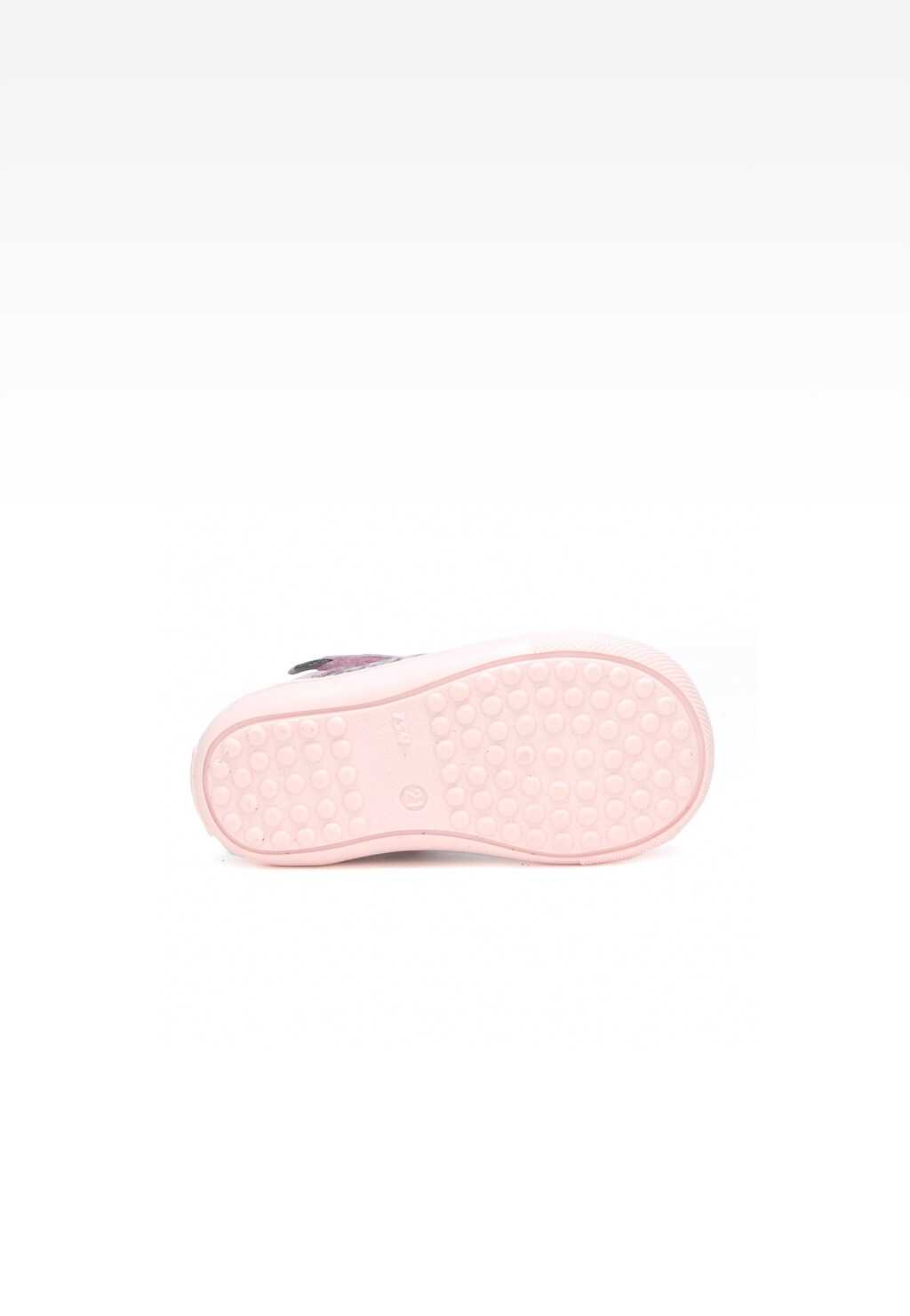Podeszwa różowych butów wizytowych Bartek W-71831/RAS dla dziewcząt, widoczna od dołu z charakterystycznym antypoślizgowym wzorem i oznaczeniem rozmiaru.