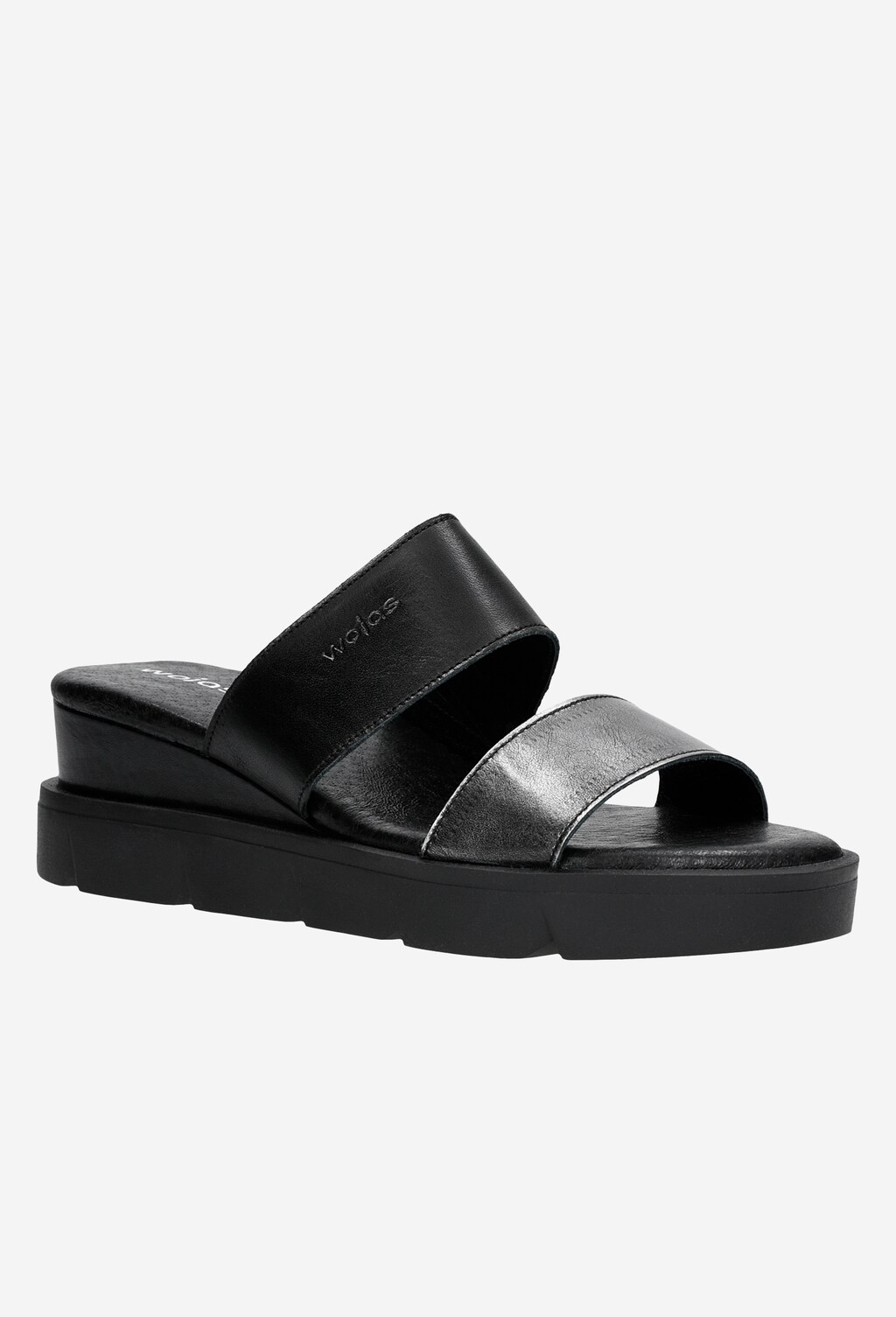 Czarno-srebrne klapki damskie na koturnie idealne na lato 74018-51 Widok 3