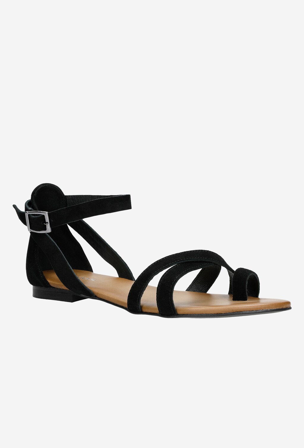 Czarne sandały damskie z paskami ze skóry welurowej 76006-61 Widok 2