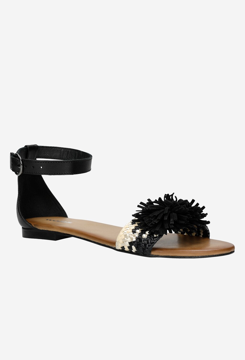 Černo-béžové kožené dámské sandály s aplikací 76010-81 Widok 3