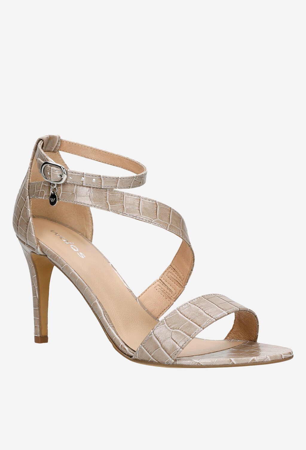 Beżowe sandały damskie na szpilce z minikolekcji upscaled croc 76046-54 Widok 3