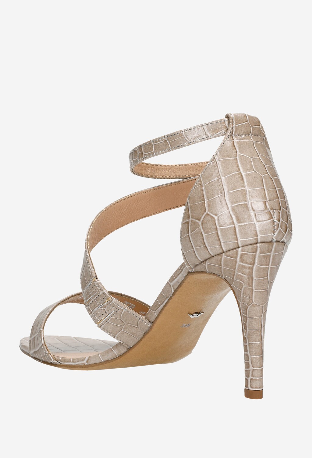 Beżowe sandały damskie na szpilce z minikolekcji upscaled croc 76046-54 Widok 4