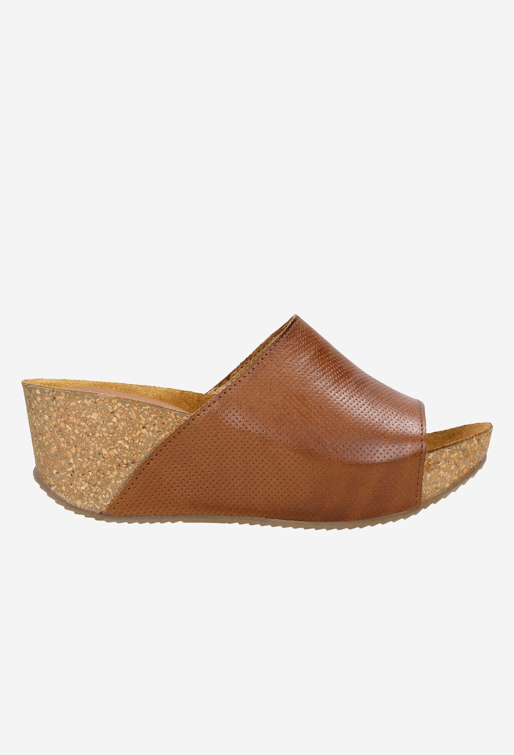 Brązowe klapki damskie na koturnie z perforowanej skóry licowej 74021-53 Widok 1