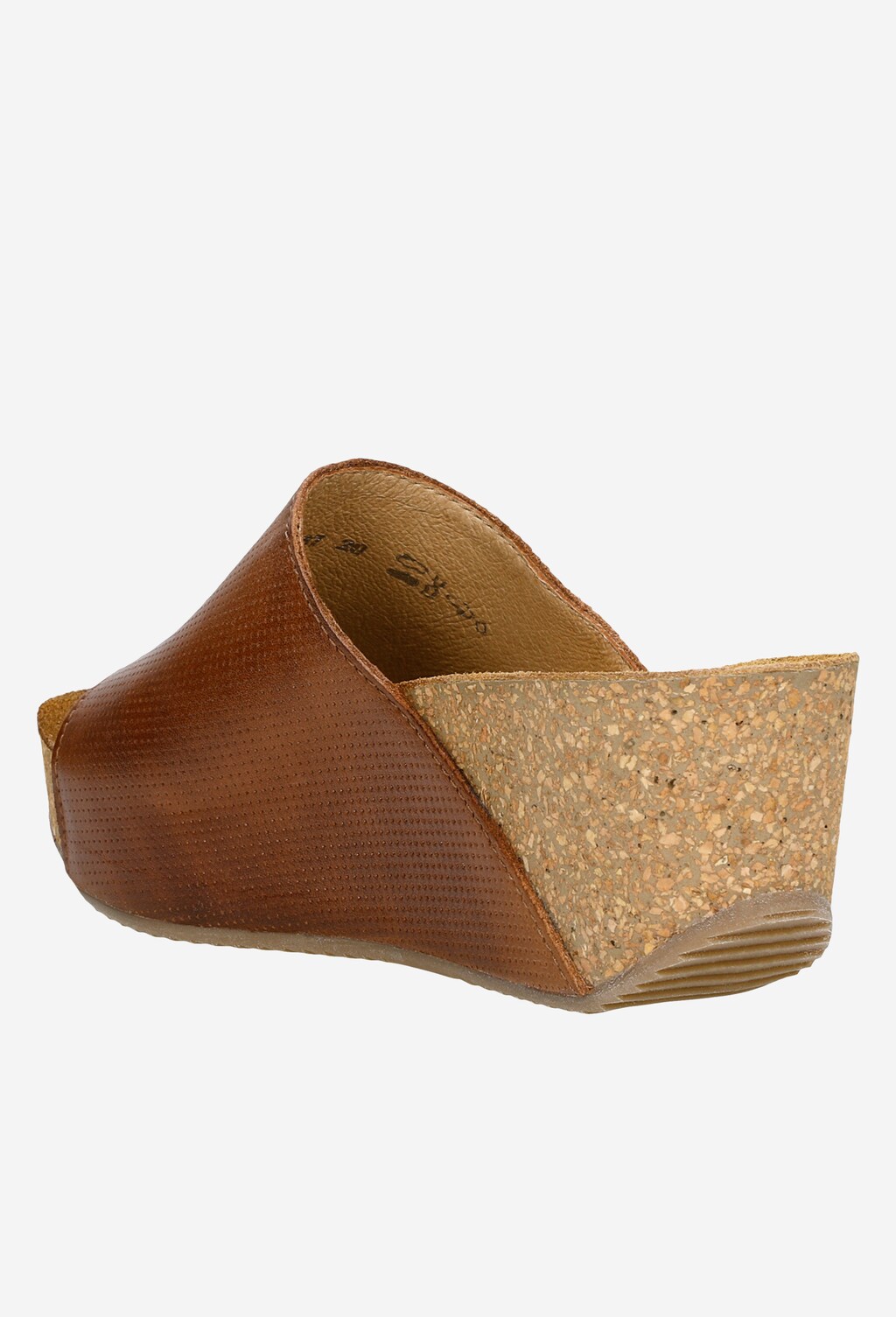 Brązowe klapki damskie na koturnie z perforowanej skóry licowej 74021-53 Widok 3