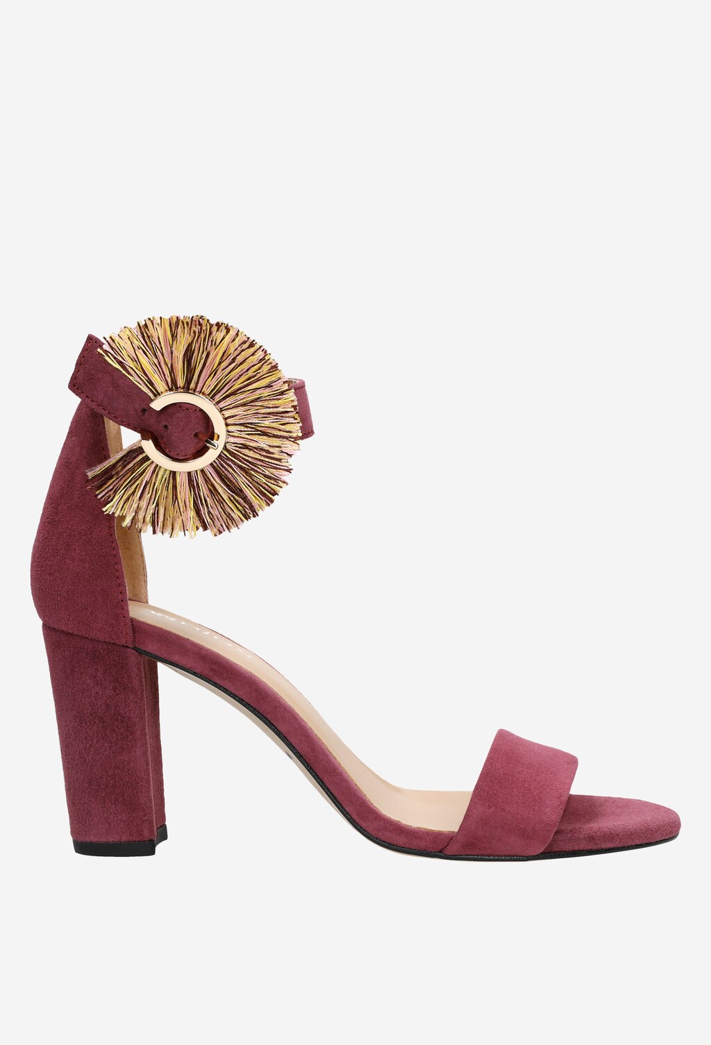 Wyjątkowe amarantowe sandały damskie z ozdobnym kolorowym zapięciem 76027-65 Widok 1