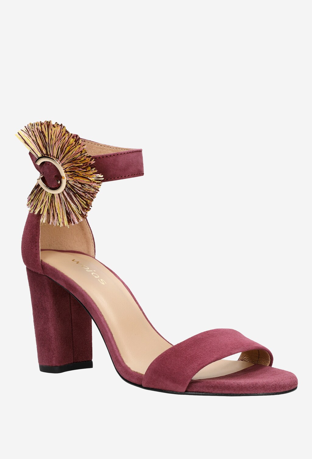 Wyjątkowe amarantowe sandały damskie z ozdobnym kolorowym zapięciem 76027-65 Widok 2