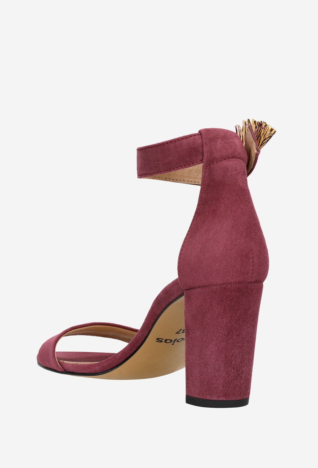 Wyjątkowe amarantowe sandały damskie z ozdobnym kolorowym zapięciem 76027-65 Widok 3