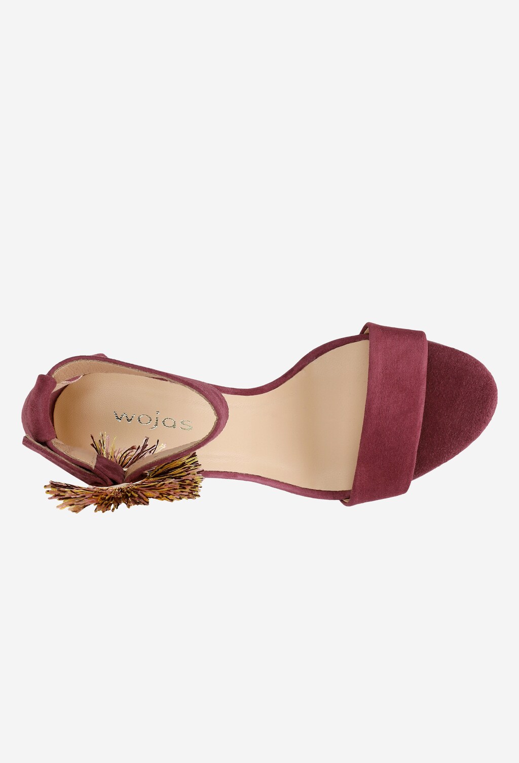 Wyjątkowe amarantowe sandały damskie z ozdobnym kolorowym zapięciem 76027-65 Widok 4