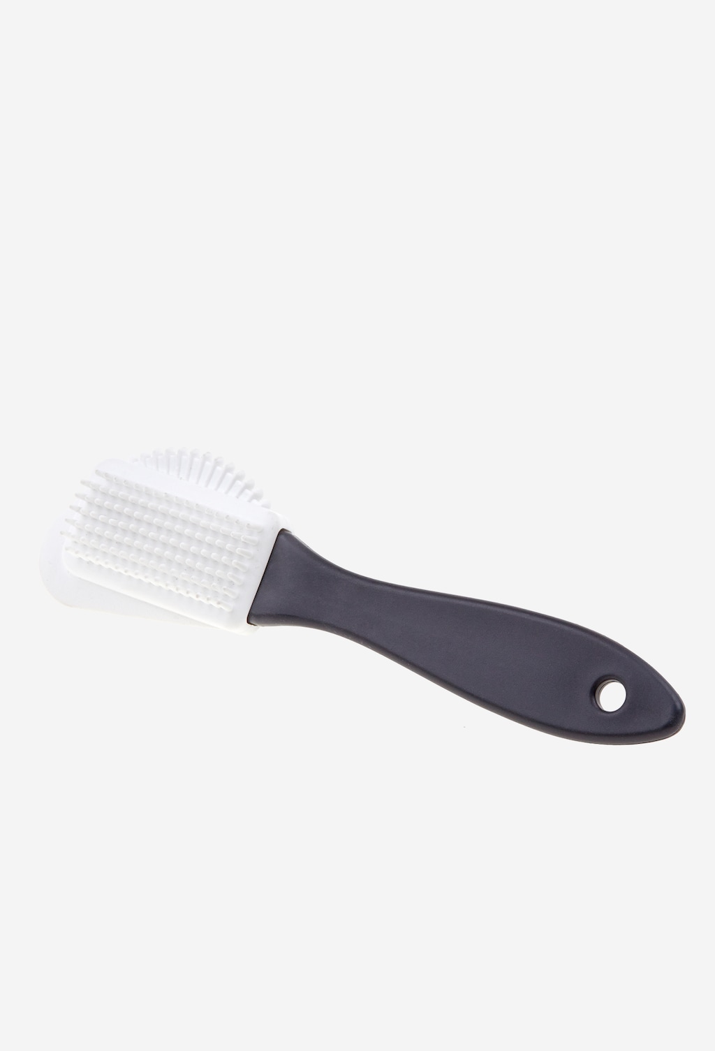 Szczotka do zamszu Wojas model 99000-00 z białym włosiem i czarnym, ergonomicznym uchwytem, idealna do pielęgnacji obuwia zamszowego.