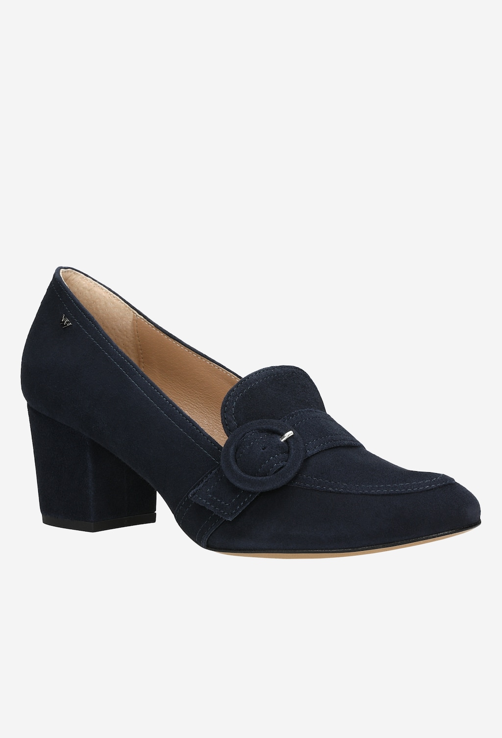 Granatowe welurowe mokasyny damskie na słupku 46056-66 Widok 3