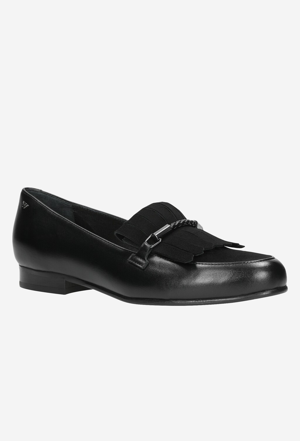 Czarne wygodne mokasyny damskie ze skóry licowej oraz welurowej 46045-71 Widok 3