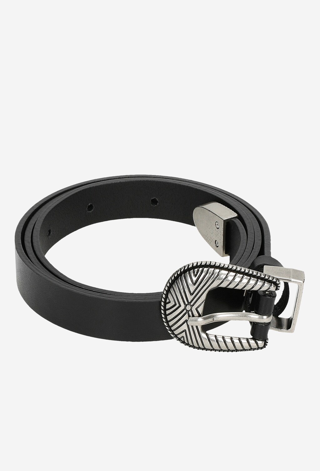 Czarny pasek damski z ozdobną srebrną klamrą 93011-51 Widok 5
