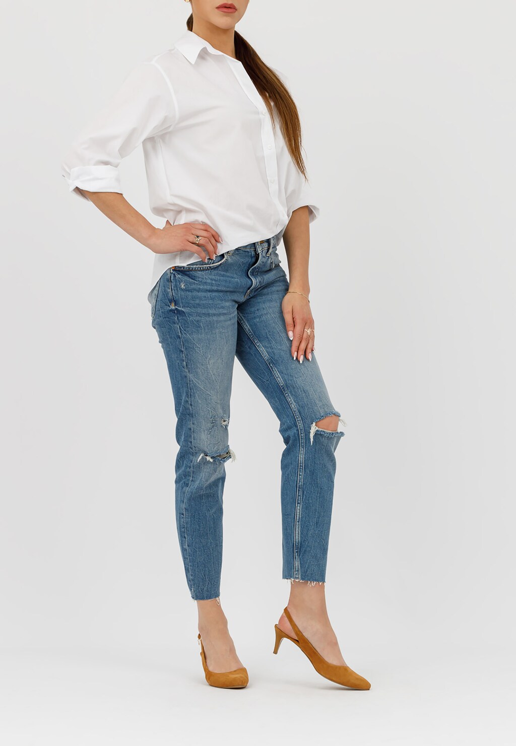 Jasnobrązowe czółenka na niskiej szpilce 35019-63 Widok 1