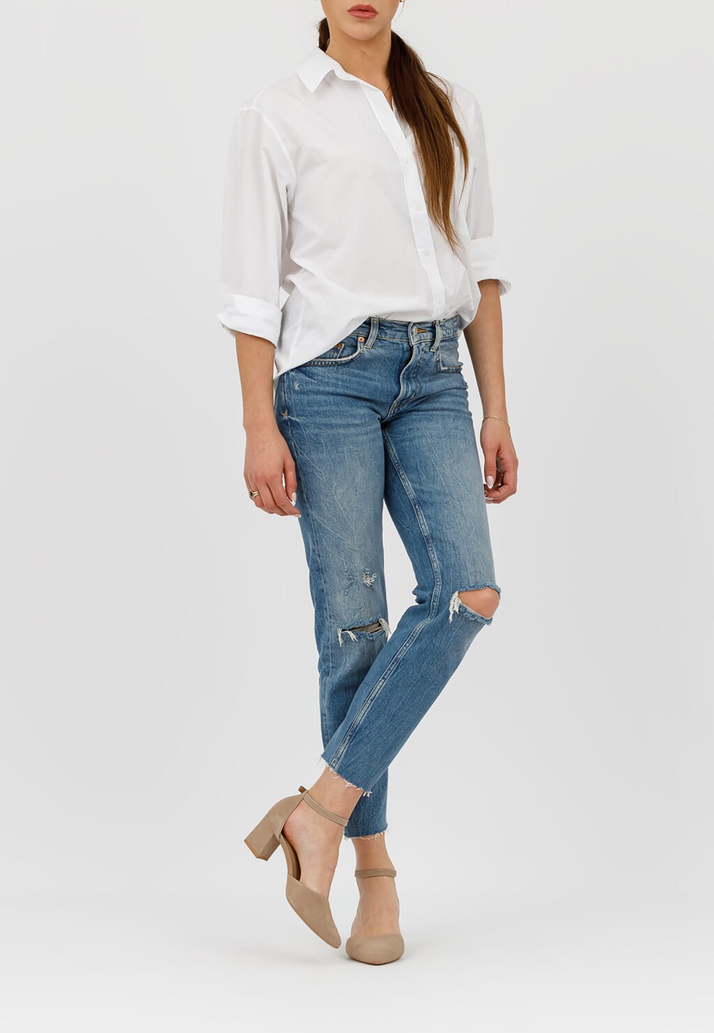 Beżowe czółenka z obcasem na słupku 35038-64 Widok 1