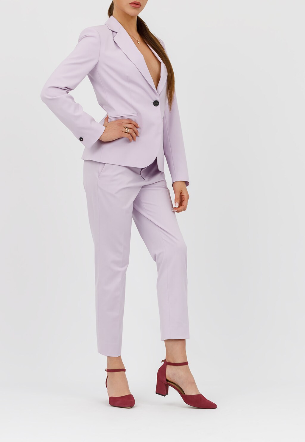 Amarantowe czółenka na niskim słupku 35038-67 Widok 1