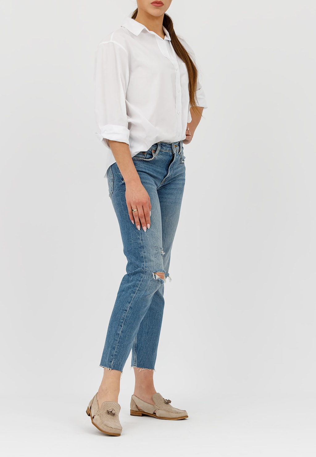 Béžové letní mokasíny dámské z kvalitní velurové kůže 46011-24 Widok 1