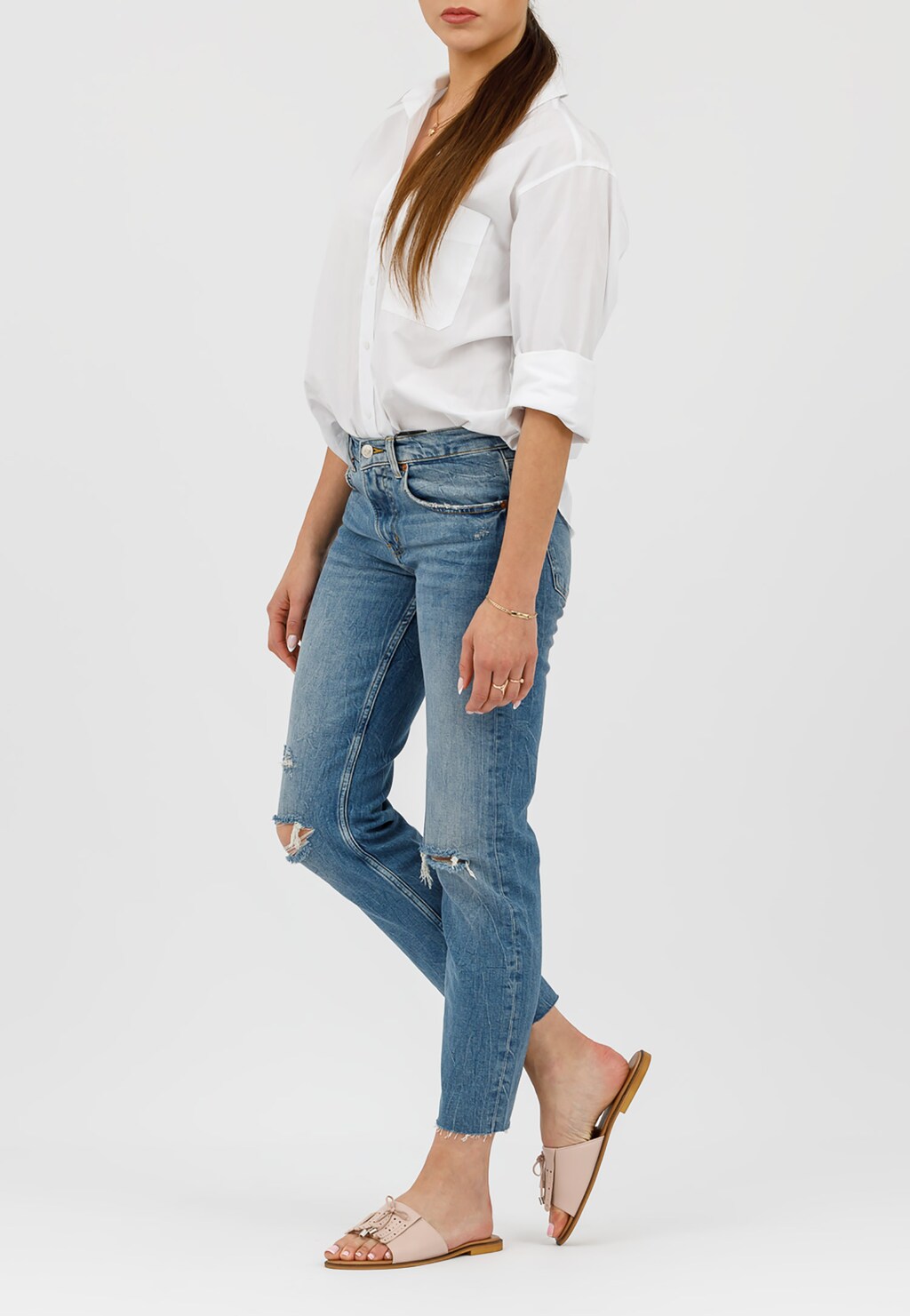 Jasnoróżowe klapki damskie z kokardką 74005-54 Widok 1