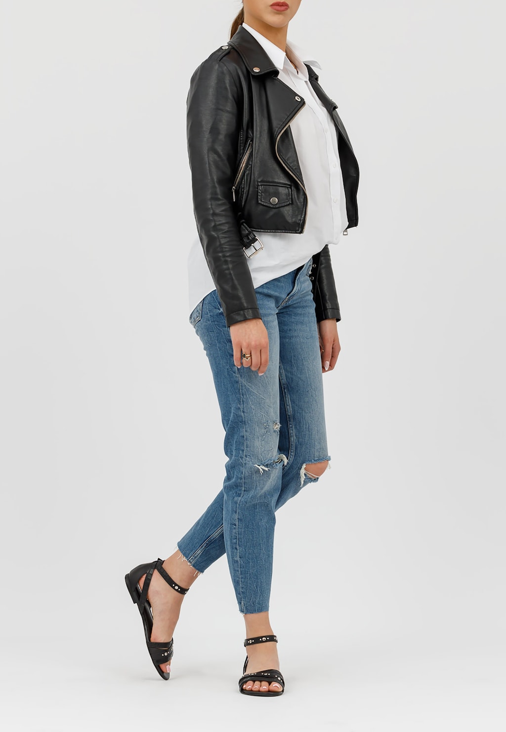 Czarne sandały damskie z zakrytą piętą i ozdobnymi paskami 76005-51 Widok 1