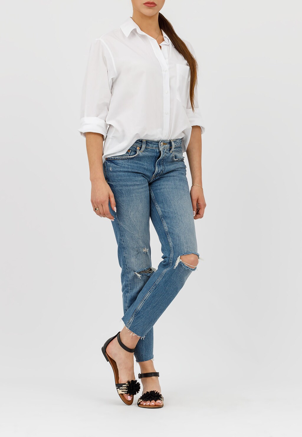 Černo-béžové kožené dámské sandály s aplikací 76010-81 Widok 1