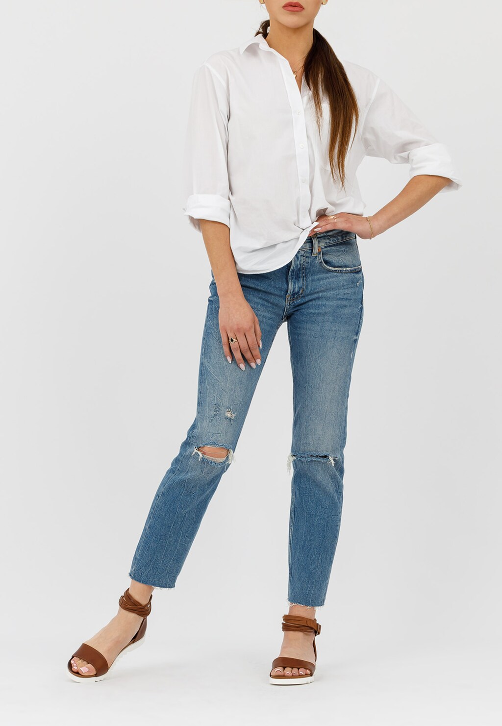 Jasnobrązowe sandały damskie na białej podeszwie 76013-53 Widok 1