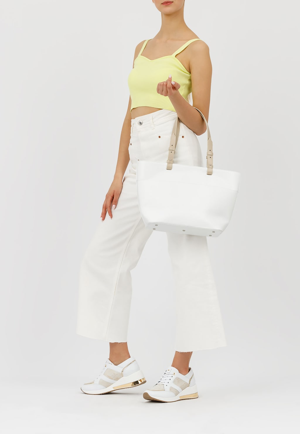 Duża biała torebka z brązowymi rączkami 80025-59 Widok 1