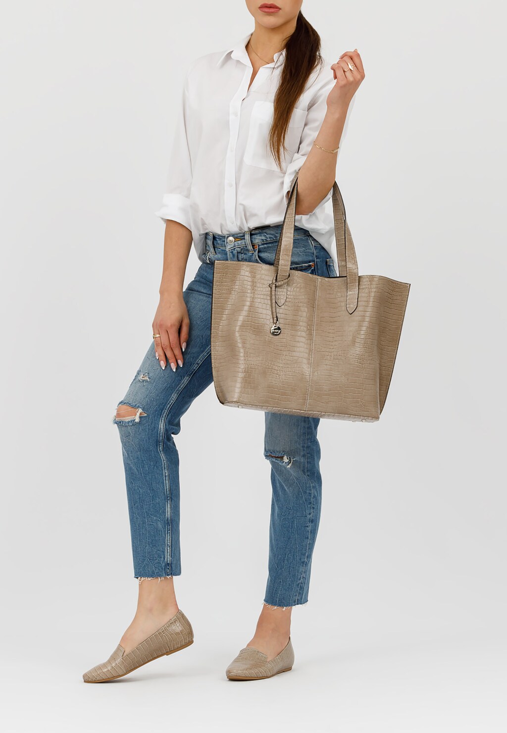 Beżowa torebka damska - shopper bag 80026-54 Widok 1