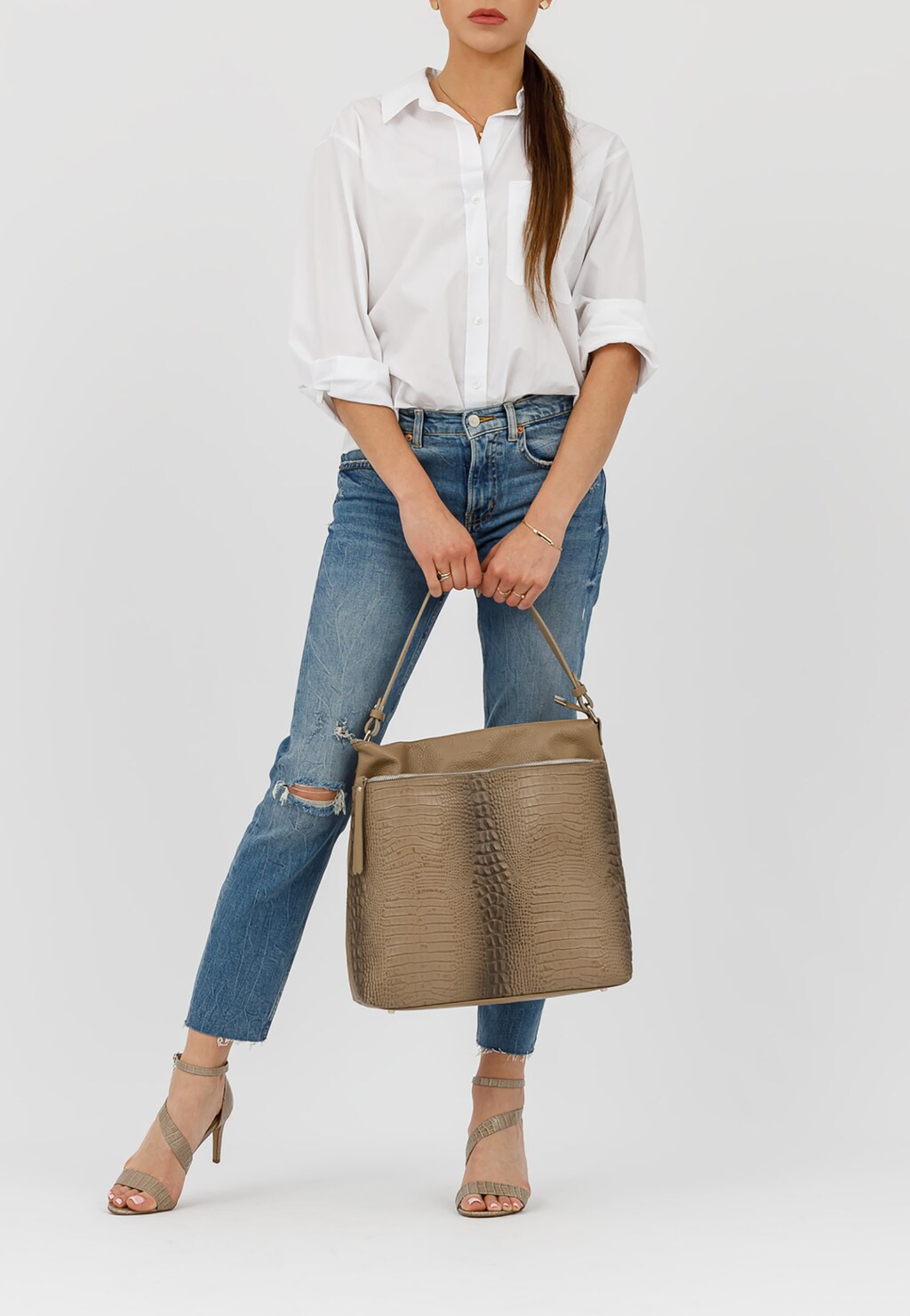 Beżowa torebka z krokodylim motywem 80028-54 Widok 1
