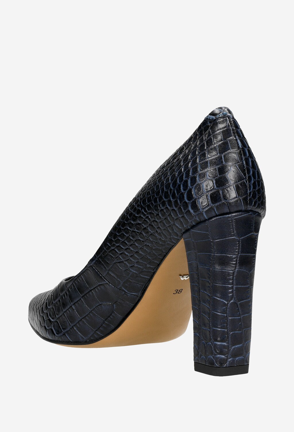 Tmavomodré luxusné lodičky na vysokom hrubom podpätku 35042-56 Widok 4