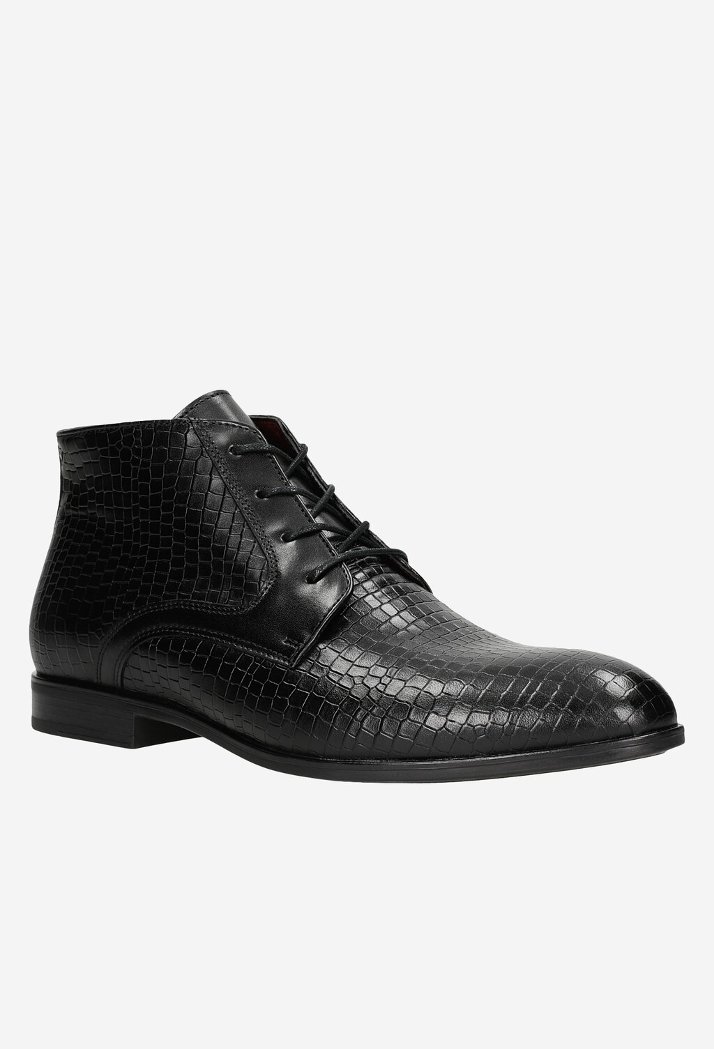 Czarne sznurowane trzewiki męskie z tłoczonej skóry 24002-51 Widok 3