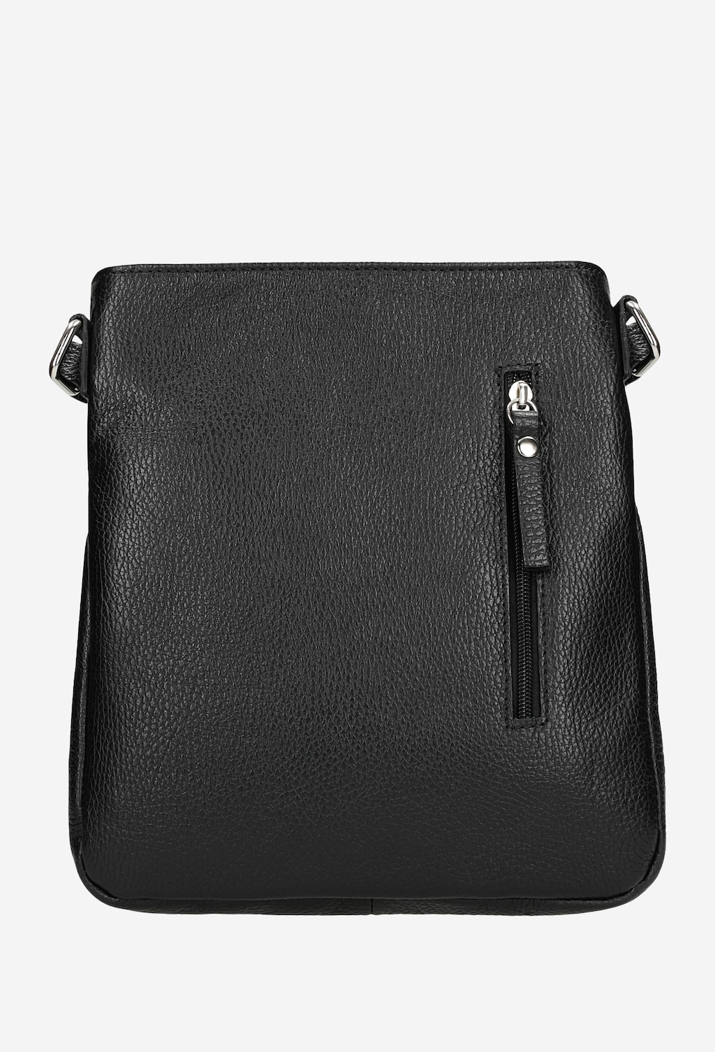 Elegancka czarna skórzana listonoszka damska Wojas model 80076-51 z widocznym pionowym zamkiem błyskawicznym i metalowymi elementami.