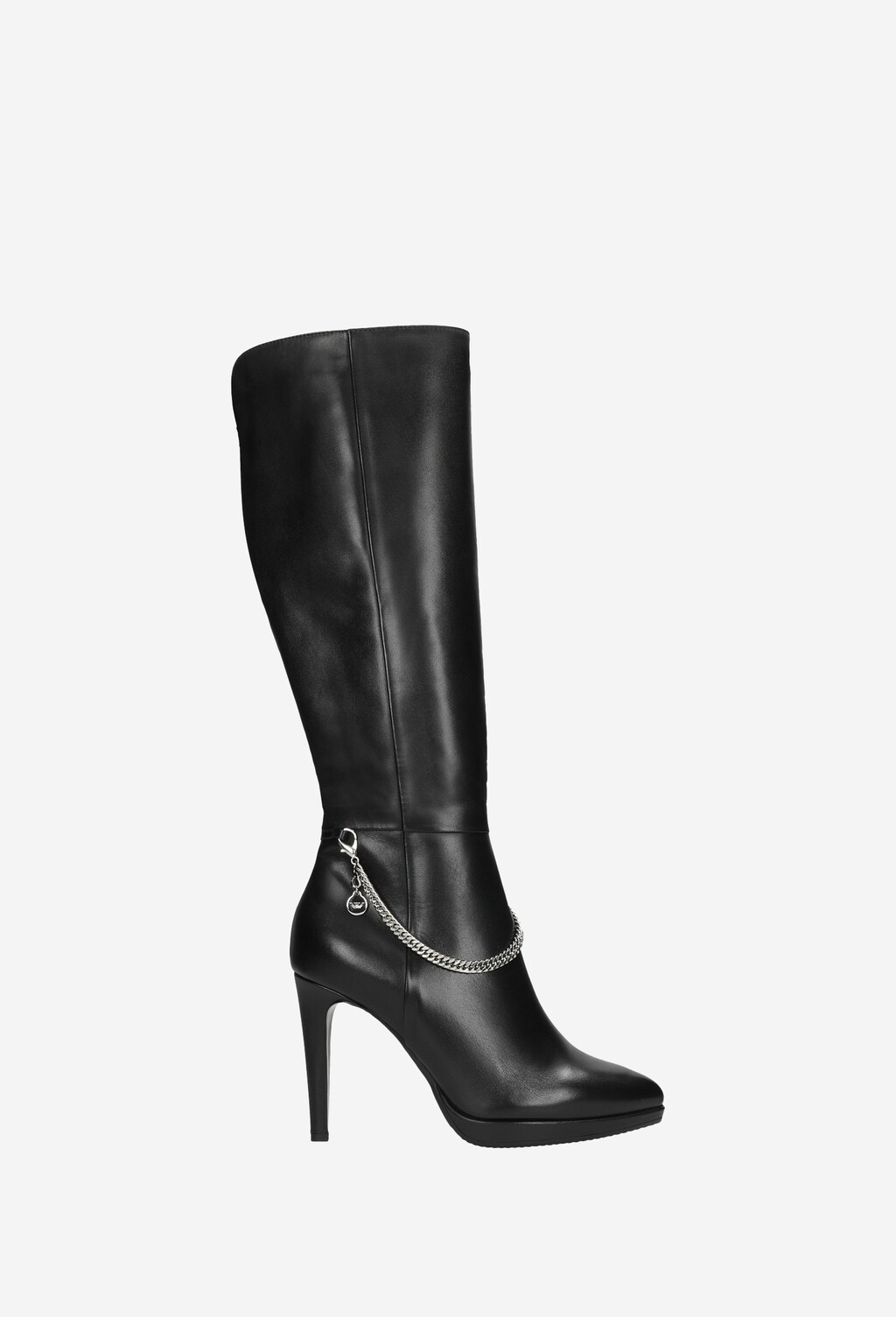 Czarne kozaki damskie na szpilce z ozdobnym łańcuszkiem 71001-51 Widok 2