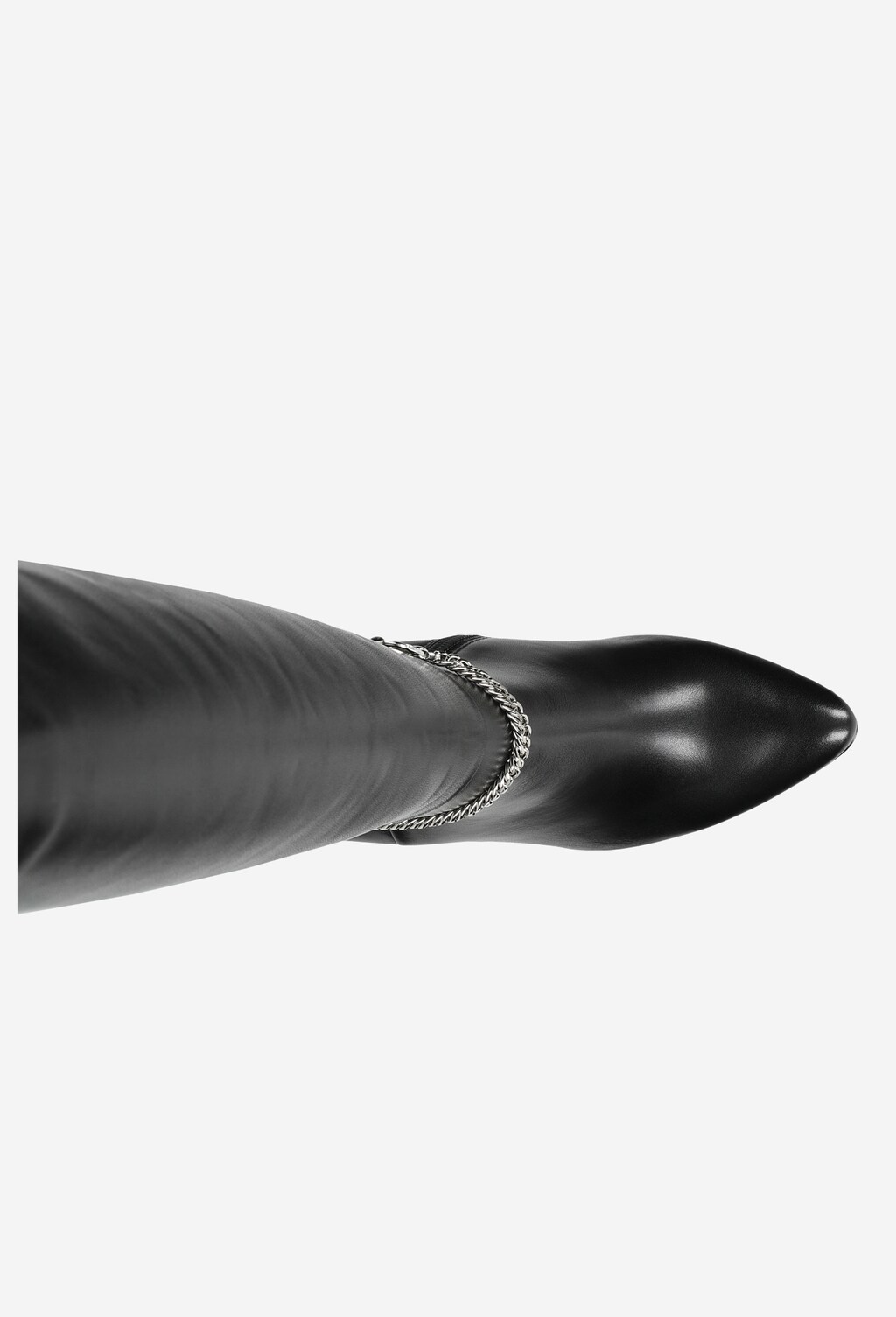 Czarne kozaki damskie na szpilce z ozdobnym łańcuszkiem 71001-51 Widok 5