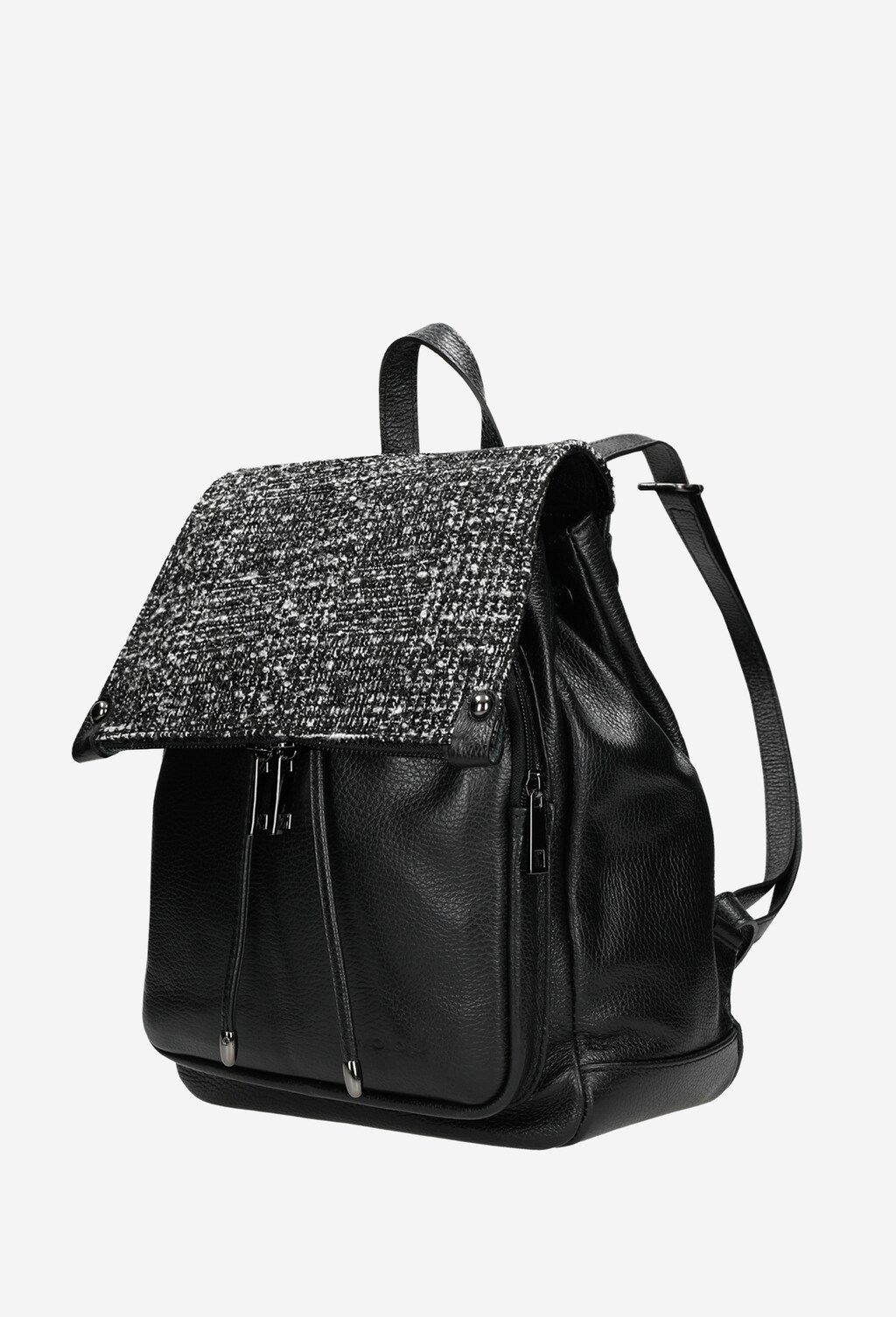 Czarno-biały plecak damski ze skóry licowej i materiału z limitowanej edycji  80073-81 Widok 3