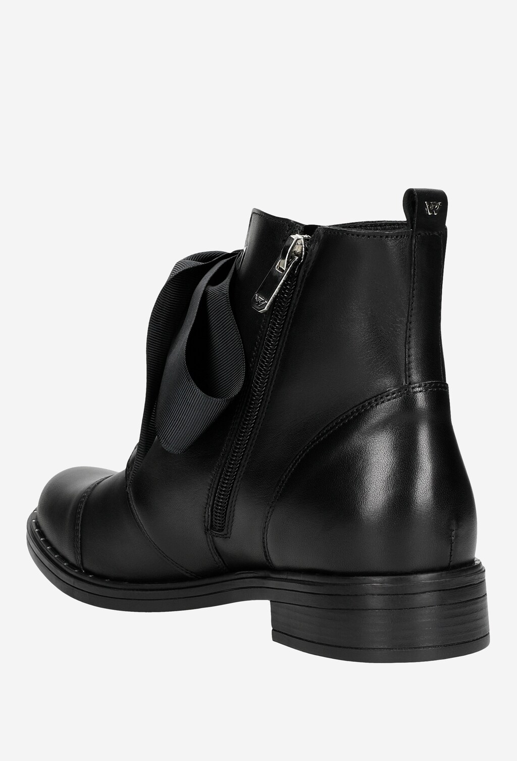 Kožené členkové čižmy s efektnou čiernou mašľou 64019-51 Widok 4