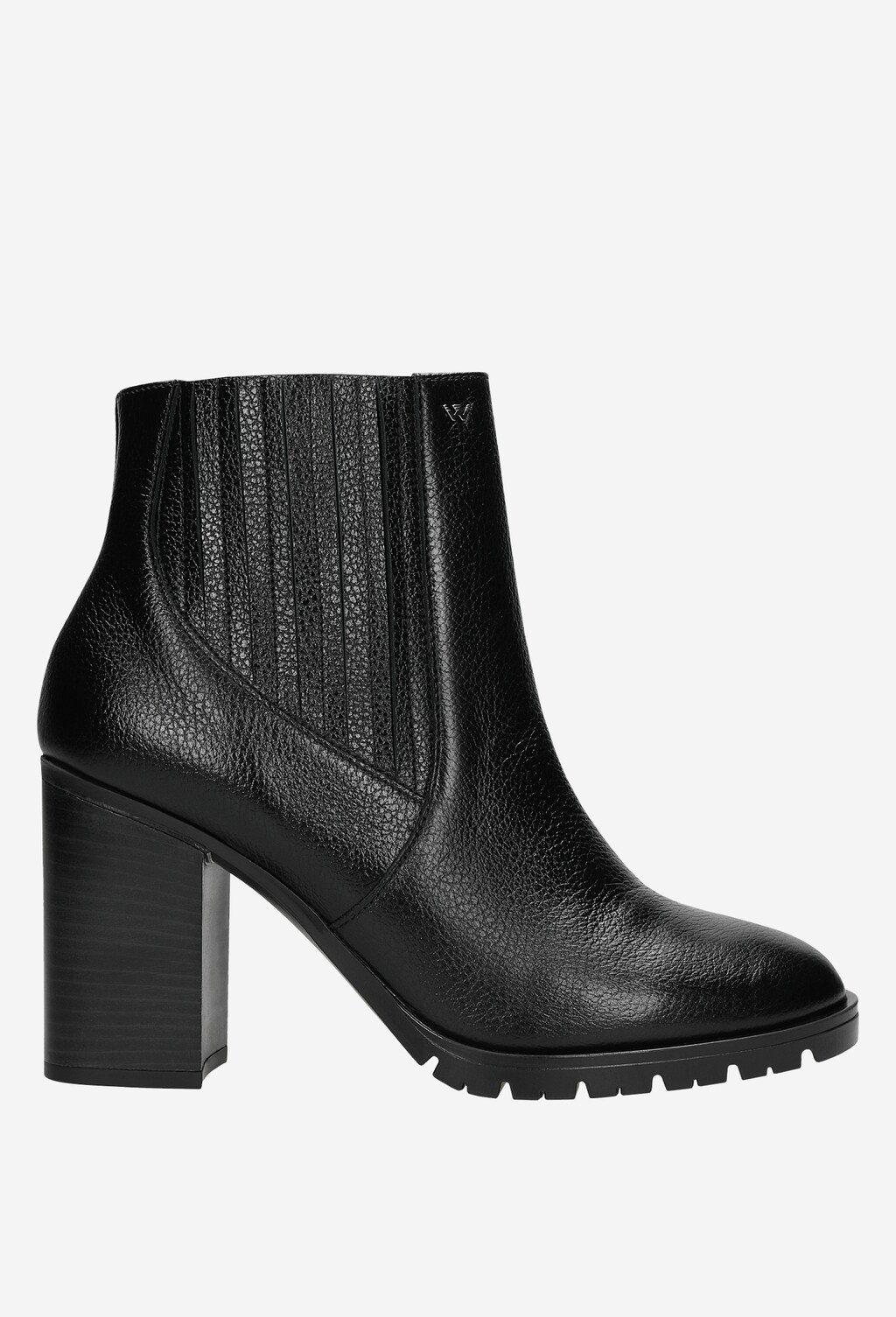 Štýlové čierne členkové čižmy na širokom podpätku 55087-51 Widok 2