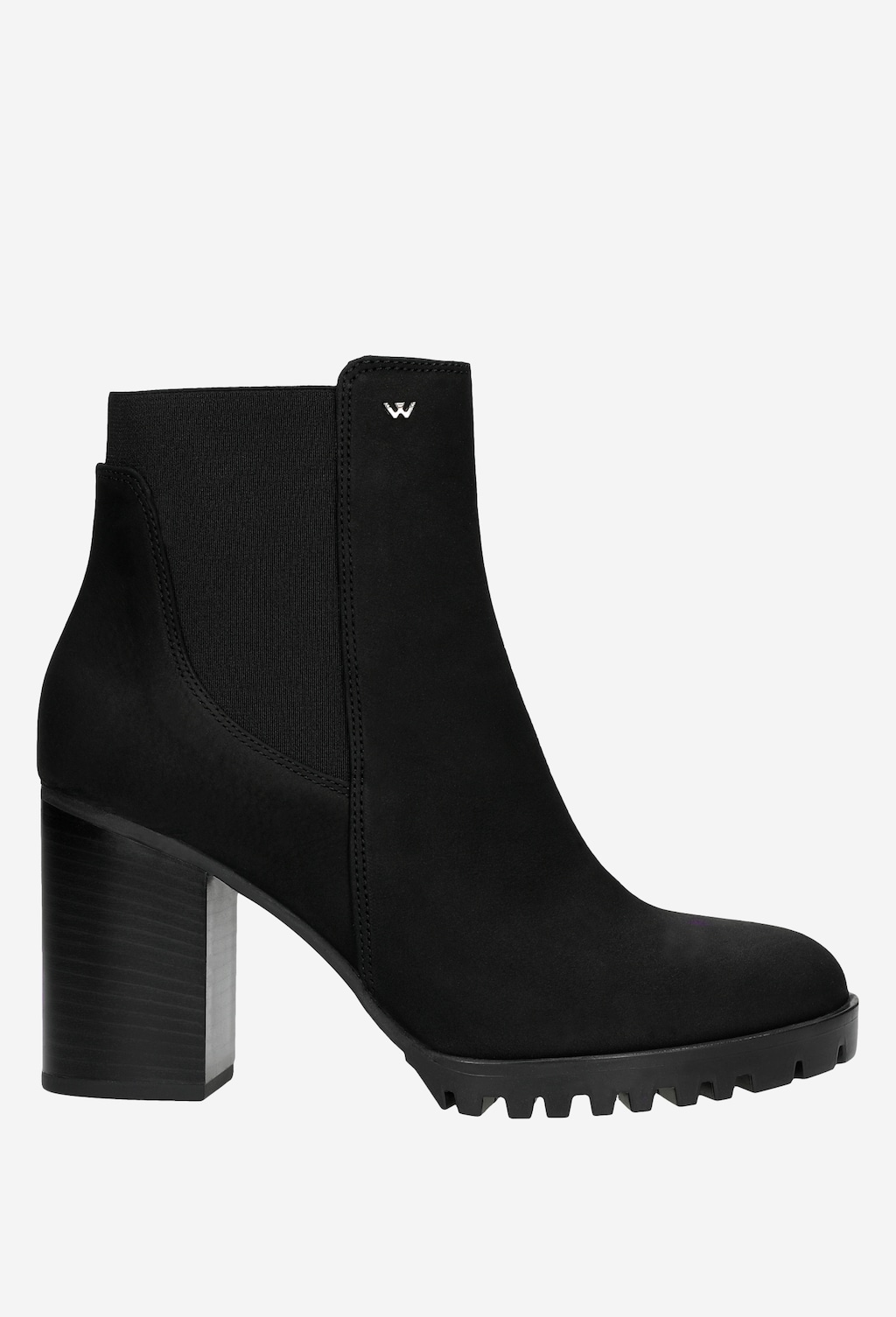 Členkové čižmy na opätku z čiernej nubuk kože 55095-81 Widok 2