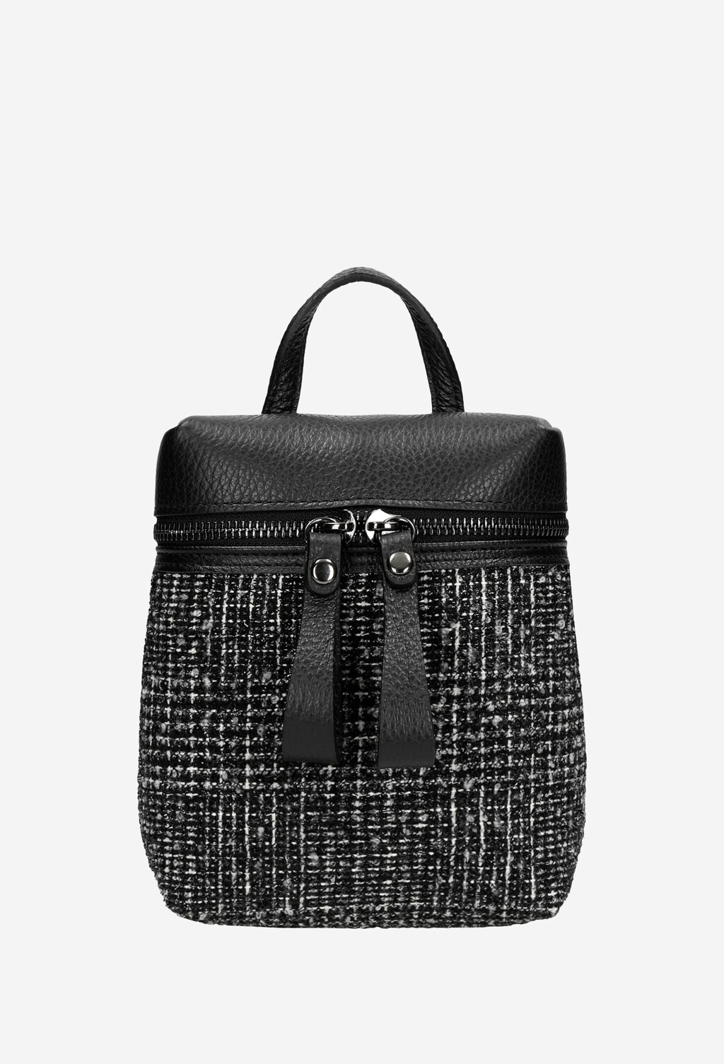 Czarno-biała saszetka damska z połączenia skóry licowej i materiału 80088-81 Widok 2