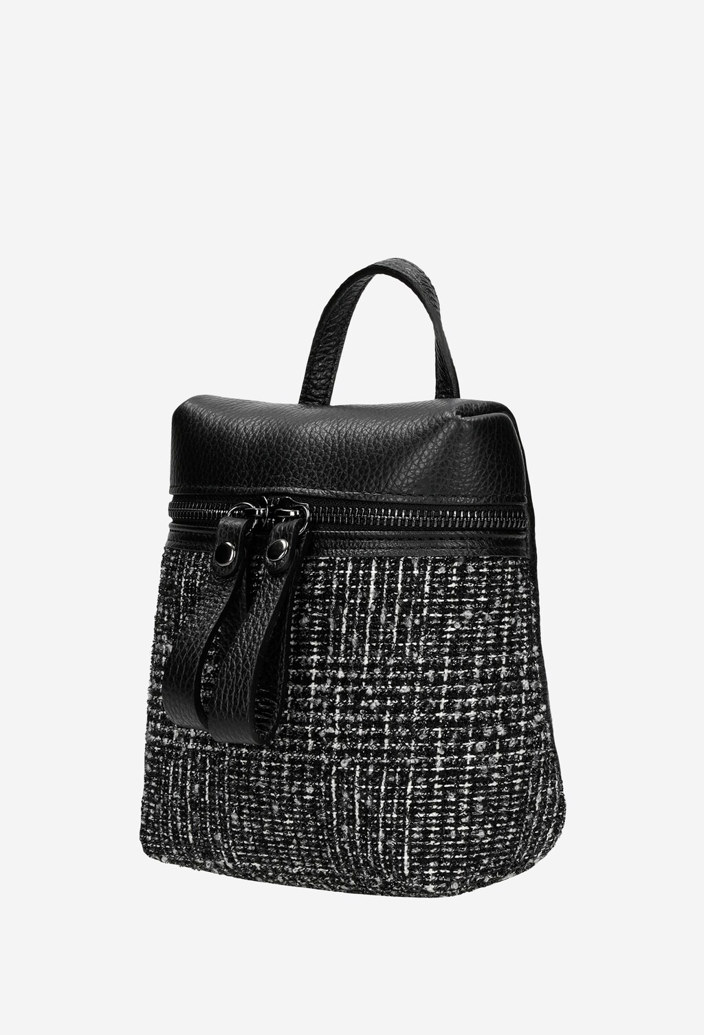 Czarno-biała saszetka damska z połączenia skóry licowej i materiału 80088-81 Widok 3