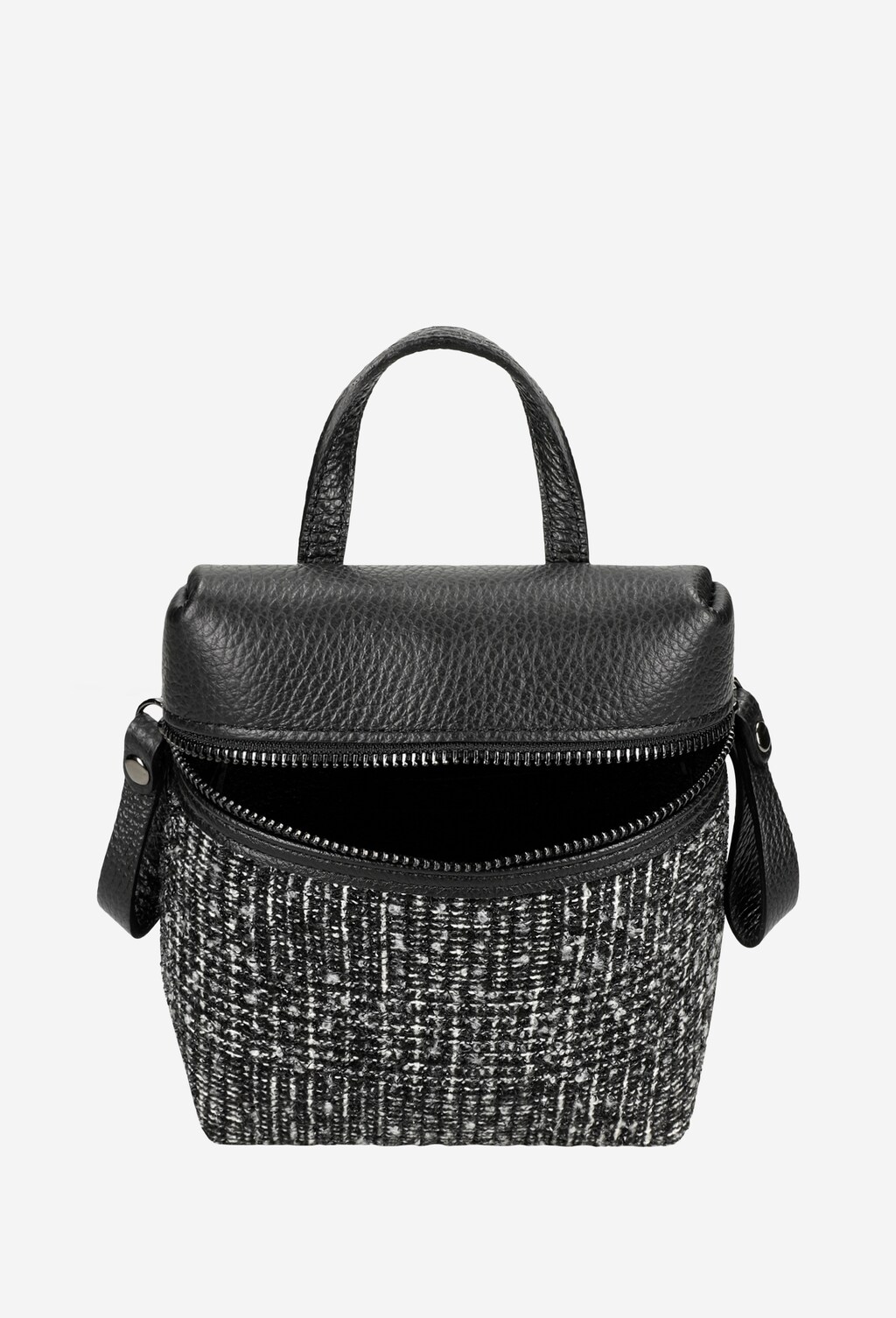 Czarno-biała saszetka damska z połączenia skóry licowej i materiału 80088-81 Widok 6