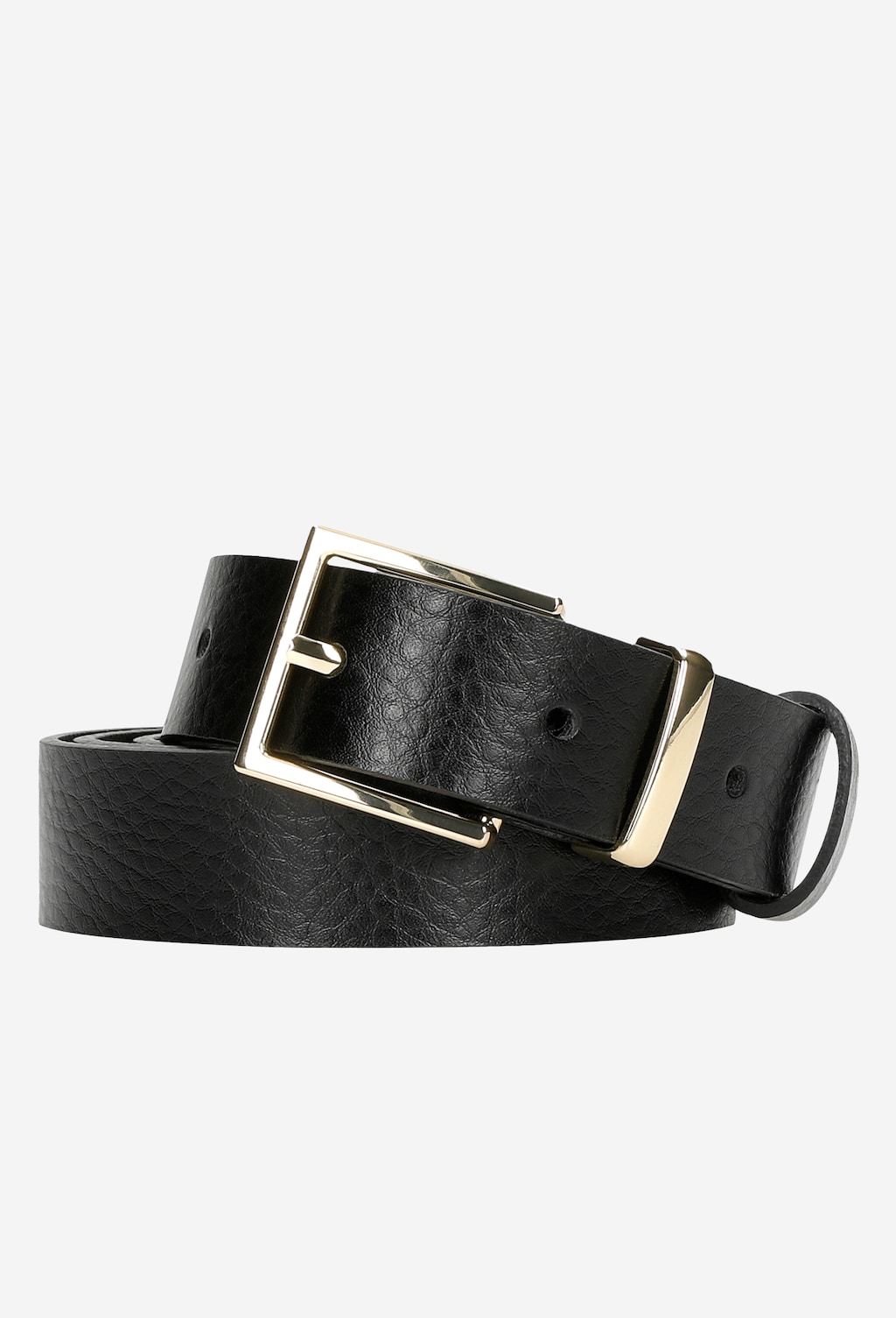 Czarny skórzany pasek damski Wojas model 9961-81 ze złotą klamrą, eleganckie wykończenie, zapięcie na dziurkę, widok z góry ukazujący fakturę materiału.