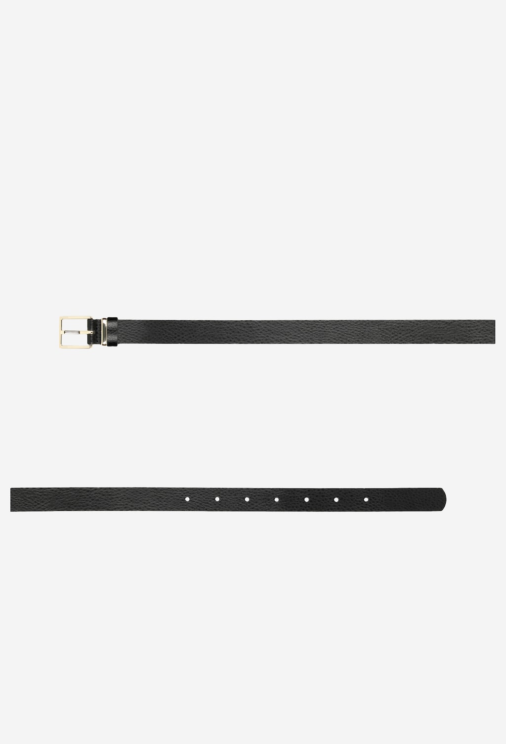 Elegancki czarny pasek damski Wojas model 9961-81 ze złotą klamrą, wykonany ze skóry, z widocznymi otworami regulacyjnymi.