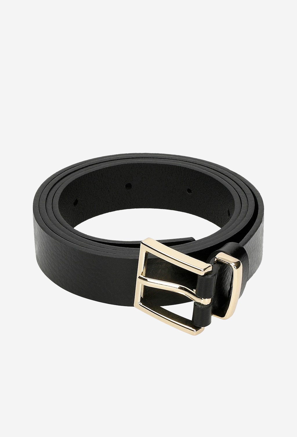 Elegancki czarny pasek damski Wojas model 9961-81 ze złotą klamrą, wykonany ze skóry. Stylowe wykończenie podkreśla minimalistyczny design produktu.